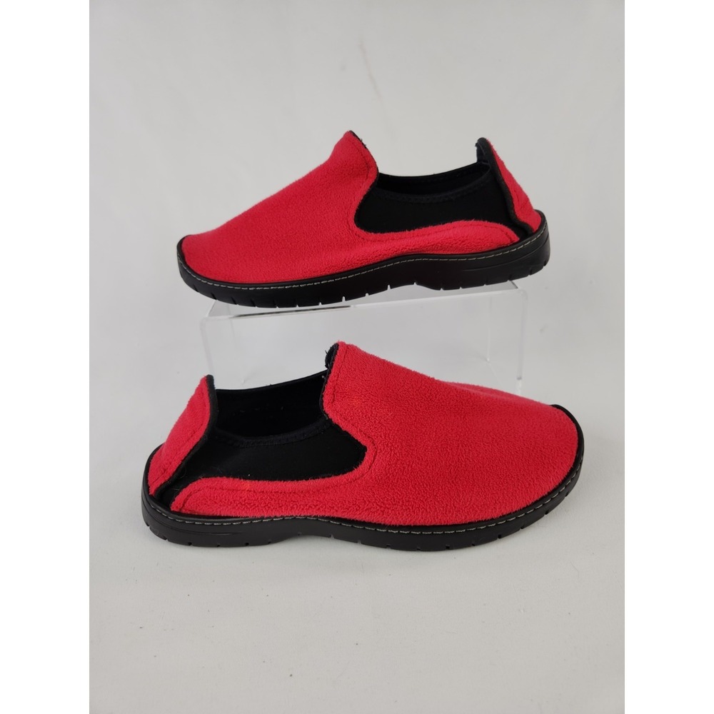 Lands End Red Fleece Slipper House Shoes Cozy Stretch Womens Sz 8